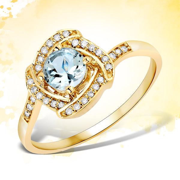 Bids.com 0.46 Carat Genuine Aquamarine and White Diamond 14K Yellow Gold Ring Rings Beige size 7.00,size 5.00,size 6.00,size 8.00,size 9.00