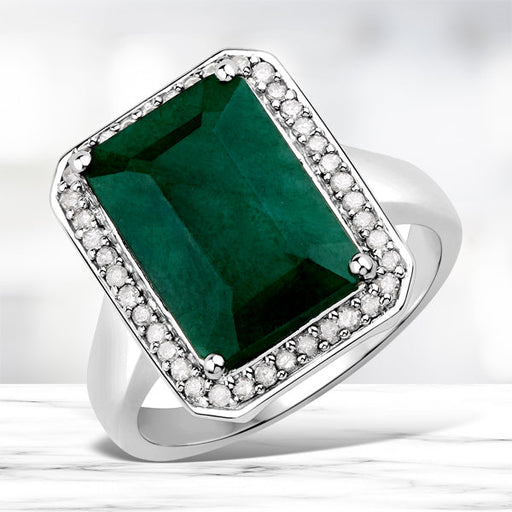 Bids.com 5.72 Carat Dyed Emerald and White Diamond .925 Sterling Silver Ring Rings White Smoke size 6.00,size 8.00,size 5.00,size 7.00,size 9.00,size 10.00