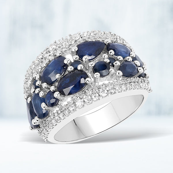 Bids.com 3.61 Carat Genuine Blue Sapphire and White Zircon .925 Sterling Silver Ring Rings Lavender size 7.00,size 5.00,size 6.00,size 8.00,size 9.00