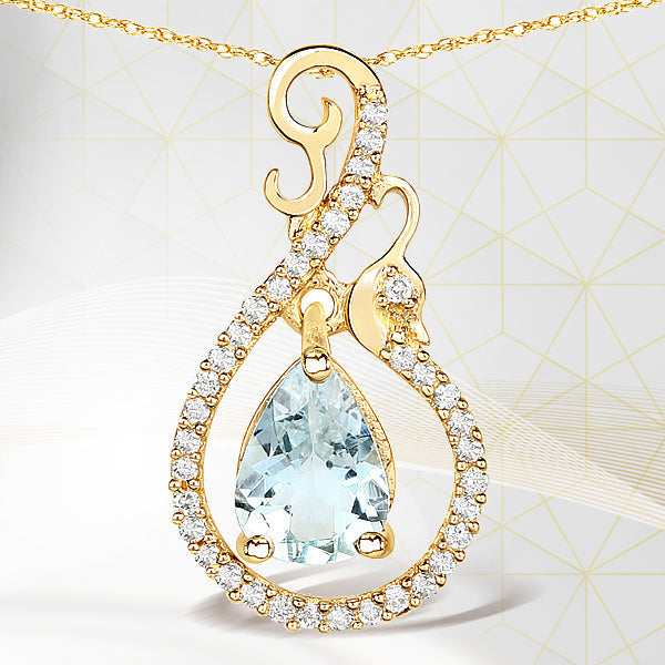 Bids.com 0.76 Carat Genuine Aquamarine and White Diamond 14K Yellow Gold Pendant Pendants Lavender