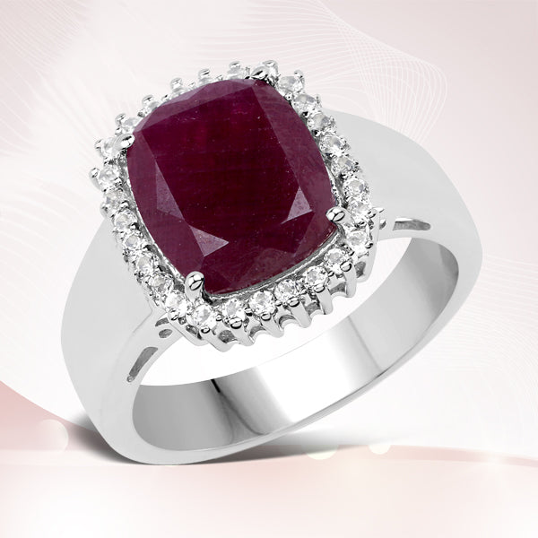 Bids.com 5.28 Carat Genuine Ruby and White Topaz .925 Sterling Silver Ring Rings White Smoke size 5.00,size 6.00,size 7.00,size 8.00,size 9.00,size 10.00