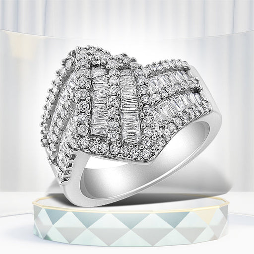 Bids.com 14K White Gold 1-1/2 Cttw Round and Baguette Diamond Bypass Cocktail Ring Band (H-I Color, SI1-SI2 Clarity) - Size 7 Rings Lavender 7 / White.Gold