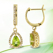 Bids.com .88ct Peridot Diamond Dangle Earrings 14KT Yellow Gold Earrings White Smoke