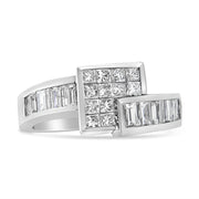 Bids.com 14K White Gold 1 1/2 Cttw Invisible-Set Princess and Channel-Set Baguette Diamond Geometric Bypass Ring Band (G-H Color, SI2-I1 Clarity) - Ring Size 7 Rings White Smoke 7 / White.Gold