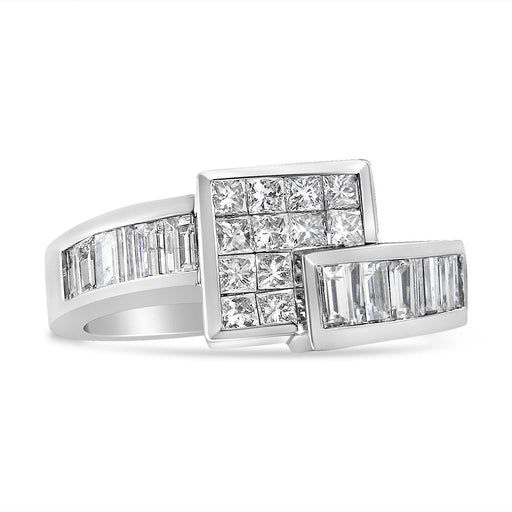 Bids.com 14K White Gold 1 1/2 Cttw Invisible-Set Princess and Channel-Set Baguette Diamond Geometric Bypass Ring Band (G-H Color, SI2-I1 Clarity) - Ring Size 7 Rings White Smoke 7 / White.Gold