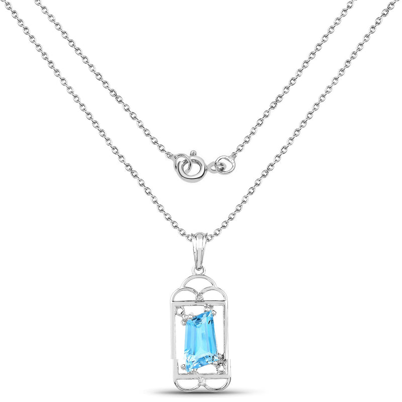Bids.com 4.57 Carat Genuine Swiss Blue Topaz & White Topaz .925 Sterling Silver Pendant Pendants White Smoke