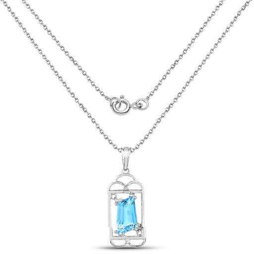 Bids.com 4.57 Carat Genuine Swiss Blue Topaz & White Topaz .925 Sterling Silver Pendant Pendants White Smoke