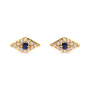 Bids.com 10K Yellow Gold Blue Sapphire and Diamond Accent Evil Eye Stud Earring (H-I Color, I1-I2 Clarity) Earrings White Smoke Yellow.Gold / 0.102