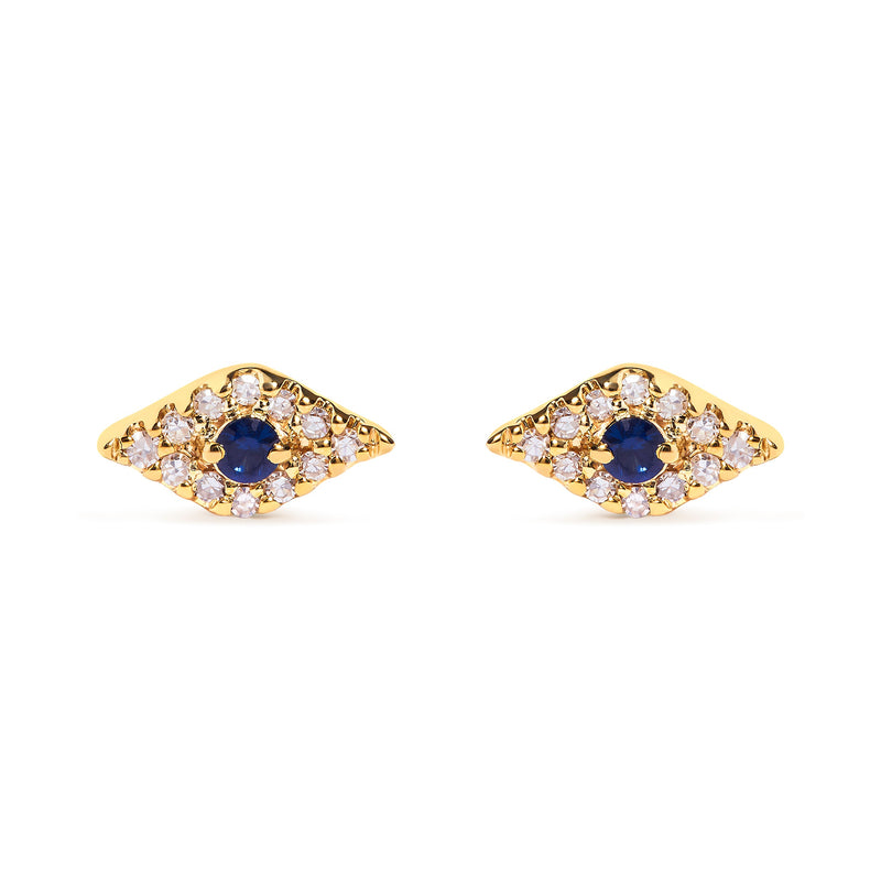 Bids.com 10K Yellow Gold Blue Sapphire and Diamond Accent Evil Eye Stud Earring (H-I Color, I1-I2 Clarity) Earrings White Smoke Yellow.Gold / 0.102