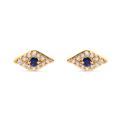 Bids.com 10K Yellow Gold Blue Sapphire and Diamond Accent Evil Eye Stud Earring (H-I Color, I1-I2 Clarity) Earrings White Smoke Yellow.Gold / 0.102