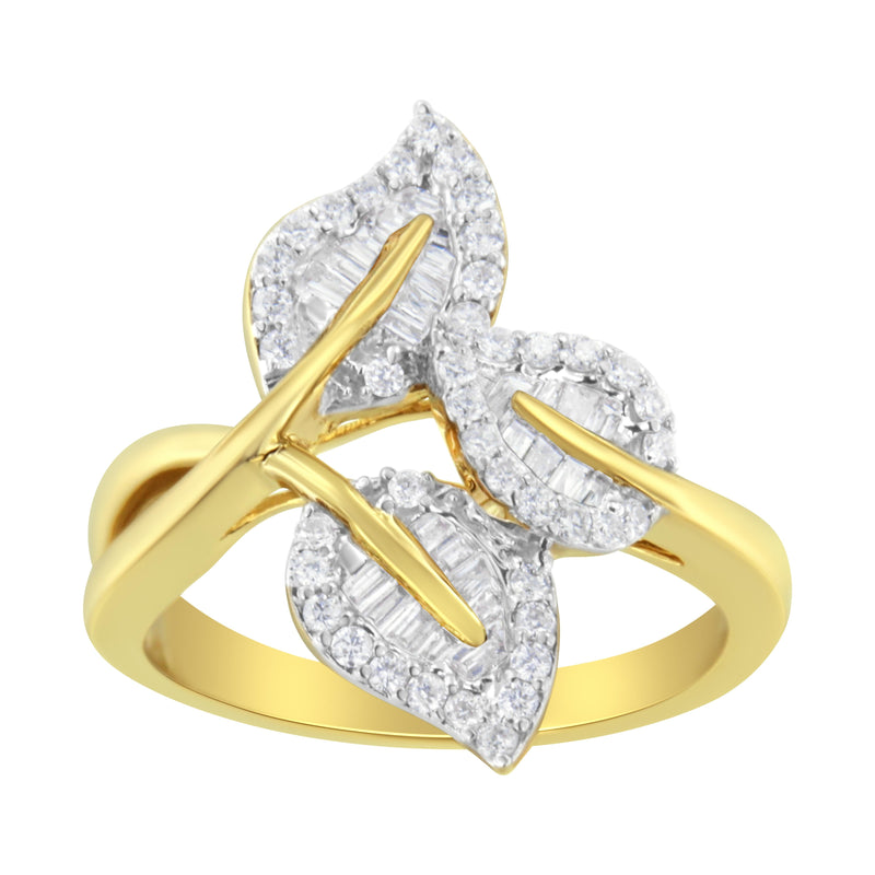 Bids.com 10k Yellow and White Gold 1/2 Cttw Baguette and Round Diamond Bypass Triple Leaf Ring (I-J Color, I1-I2 Clarity) - Size 7 Rings White Smoke 9 / Yellow.Gold,8 / Yellow.Gold,6 / Yellow.Gold,7 / Yellow.Gold