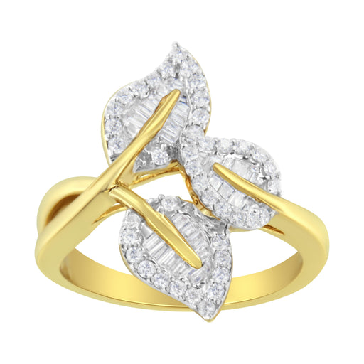 Bids.com 10k Yellow and White Gold 1/2 Cttw Baguette and Round Diamond Bypass Triple Leaf Ring (I-J Color, I1-I2 Clarity) - Size 7 Rings White Smoke 9 / Yellow.Gold,8 / Yellow.Gold,6 / Yellow.Gold,7 / Yellow.Gold