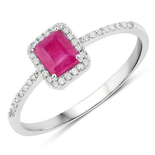 Bids.com 0.58 Carat Genuine Ruby and White Diamond 14K White Gold Ring Rings White Smoke size 5.00,size 6.00,size 7.00,size 8.00,size 9.00