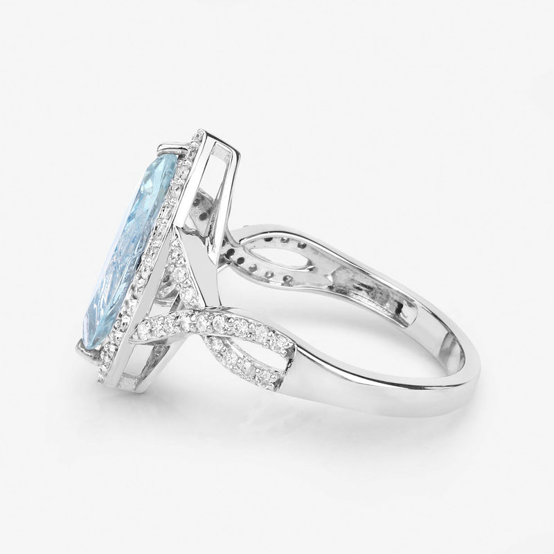 Bids.com 2.24 Carat Genuine Aquamarine and White Diamond 14K White Gold Ring Rings White Smoke size 6.00,size 7.00,size 8.00,size 9.00