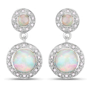 Bids.com 2.27 Carat Genuine Ethiopian Opal and White Diamond .925 Sterling Silver Earrings Earrings White Smoke