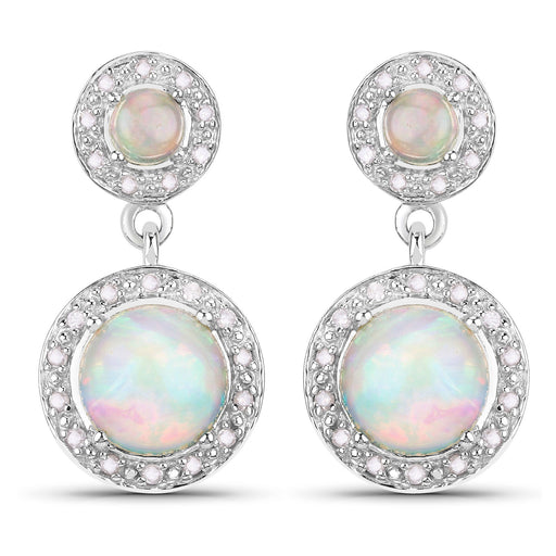 Bids.com 2.27 Carat Genuine Ethiopian Opal and White Diamond .925 Sterling Silver Earrings Earrings White Smoke