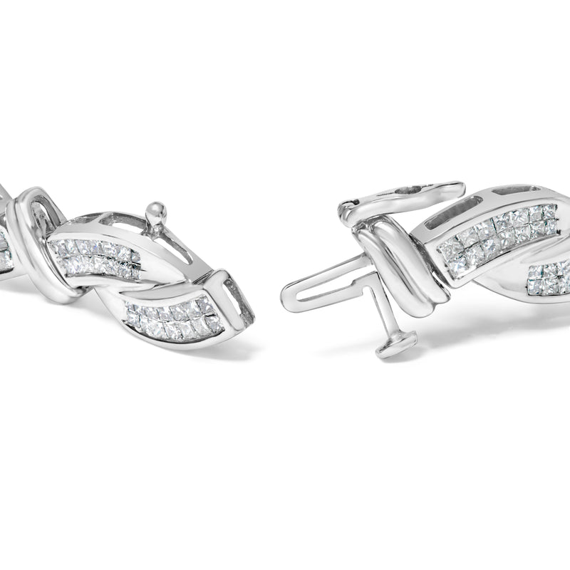 Bids.com 14K White Gold 4.0 Cttw Invisble Set Princess-Cut Diamond Wave Style Link Bracelet (H-I Color, SI2-I1 Clarity) - 7" Bracelets White Smoke White.Gold / 7
