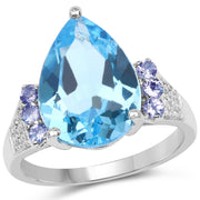 Bids.com 6.86 Carat Genuine Swiss Blue Topaz, Tanzanite & White Topaz .925 Sterling Silver Ring Rings White Smoke size 6.00,size 7.00,size 8.00,size 9.00,size 5.00,size 10.00