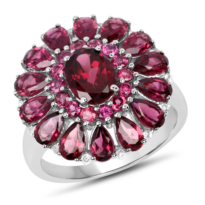 Bids.com 6.19 Carat Genuine Rhodolite and White Topaz .925 Sterling Silver Ring Rings White Smoke size 9.00,size 5.00,size 6.00,size 7.00,size 8.00,size 10.00