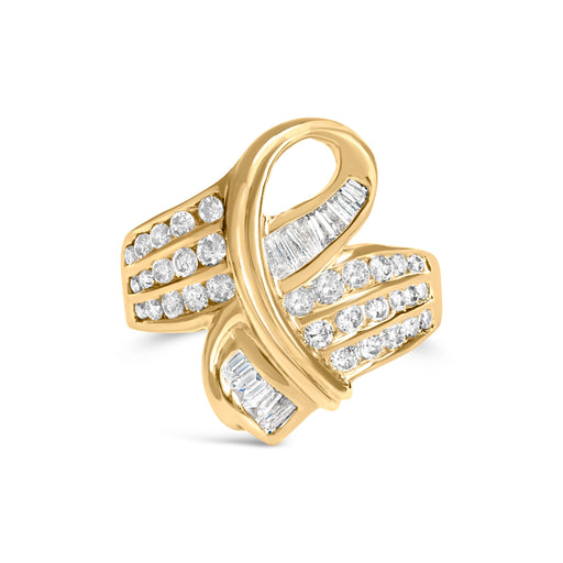 Bids.com 14K Yellow Gold 1 1/3 Cttw Channel Set Diamond Bypass Cocktail Ring (J-K Color, I1-I2 Clarity) - Ring Size 7 Rings White Smoke Yellow.Gold / 7