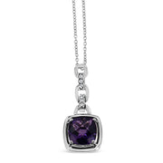 Bids.com .925 Sterling Silver 6x6MM Cushion Shaped Natural Purple Amethyst and Diamond Accented Bale 18" Inch Pendant Necklace (I-J Color, I1-I2 Clarity) Necklaces White Smoke White.Sterling Silver / 18