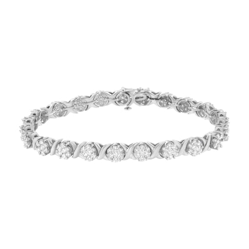 Bids.com 14K White Gold 4 7/8 Cttw Round Brilliant-Cut Diamond Round Cluster & X-Link 7" Tennis Bracelet (I-J Color, SI2-I1 Clarity) Bracelets White Smoke White.Gold / 7.25