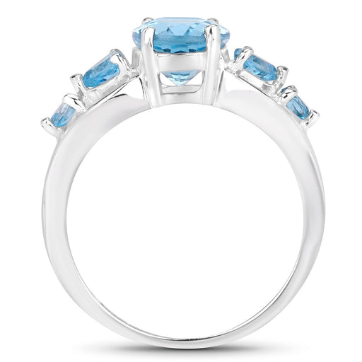 Bids.com 3.37 Carat Genuine Swiss Blue Topaz .925 Sterling Silver Ring Rings White Smoke size 9.00,size 10.00,size 5.00,size 6.00,size 7.00,size 8.00