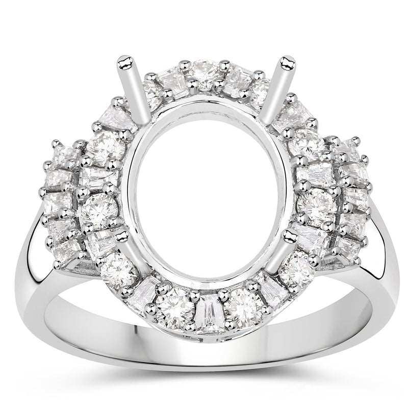 Bids.com 0.83 Carat Genuine White Diamond 14K White Gold Semi Mount Ring - holds 11x9mm Oval Gemstone Rings White Smoke size 7.00,size 6.00,size 8.00