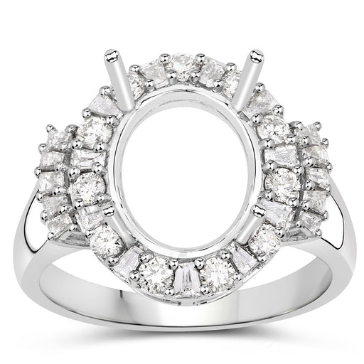 Bids.com 0.83 Carat Genuine White Diamond 14K White Gold Semi Mount Ring - holds 11x9mm Oval Gemstone Rings White Smoke size 7.00,size 6.00,size 8.00