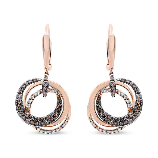 Bids.com 14K Rose Gold 1.00 Cttw White and Brown Diamond Intertwining Hoops and Circle Dangle Earrings (H-I/Brown Color, SI1-SI2 Clarity) Earrings White Smoke Rose.Gold / 1.148