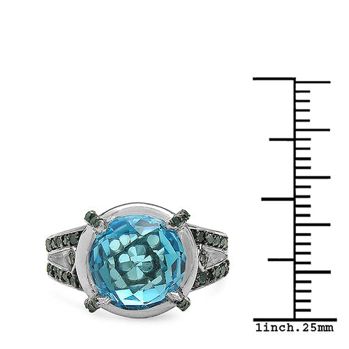 Bids.com 5.43 Carat Genuine Swiss Blue Topaz & Blue Diamond .925 Sterling Silver Ring Rings White Smoke size 7.00,size 6.00,size 8.00,size 9.00
