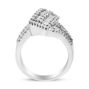 Bids.com 14K White Gold 1-1/2 Cttw Round and Baguette Diamond Bypass Cocktail Ring Band (H-I Color, SI1-SI2 Clarity) - Size 7 Rings White Smoke 7 / White.Gold