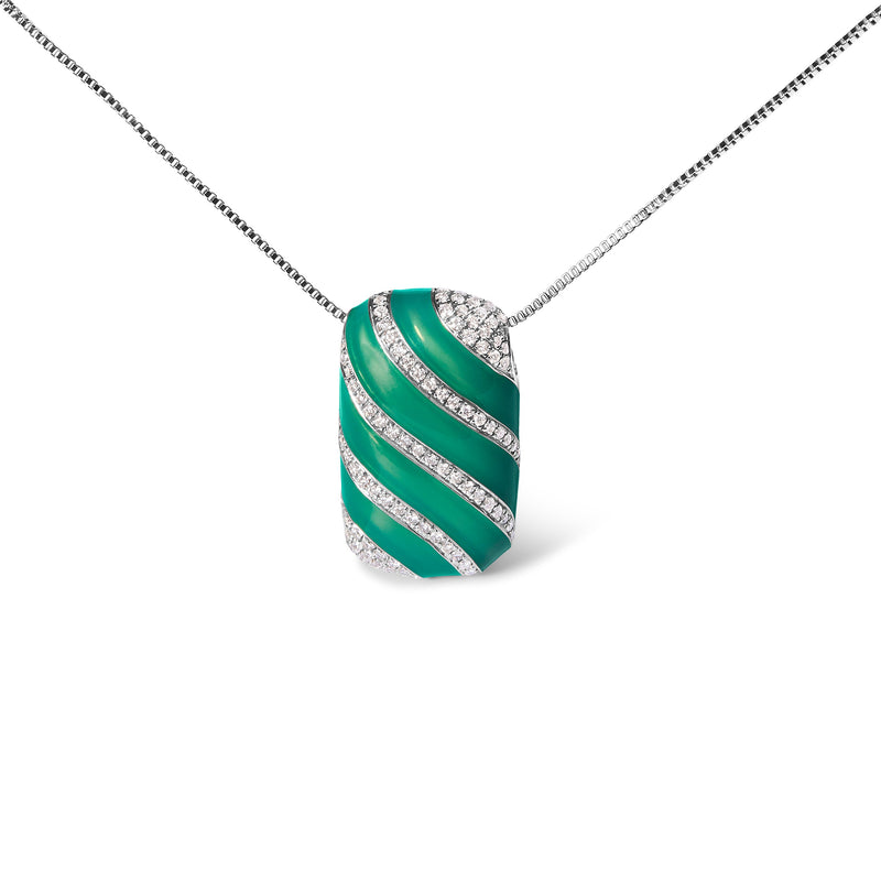 Bids.com .925 Sterling Silver Turquoise Enamel and 1/2 Cttw Diamond Block 18" Pendant Necklace (F-G Color, VS1-VS2 Clarity) Necklaces White Smoke White.Sterling Silver / 18