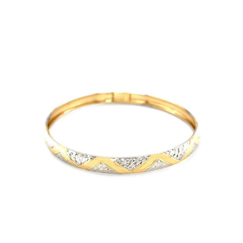 Bids.com 10k Two-Tone Gold Textured Zigzag Style Bangle Bracelets White Smoke 7 / Two-Tone Gold