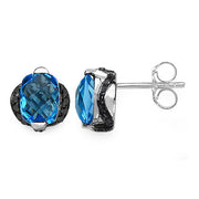 Bids.com 3.74 Carat Genuine Blue Topaz & Black Diamond .925 Sterling Silver Earrings Earrings White Smoke