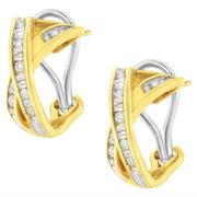 Bids.com 14K Yellow and White Gold 1/2 TDW "X" Shape Cross Over Diamond Hoop Earrings (I-J, I2-I3) Earrings White Smoke Yellow.Gold / 0.5