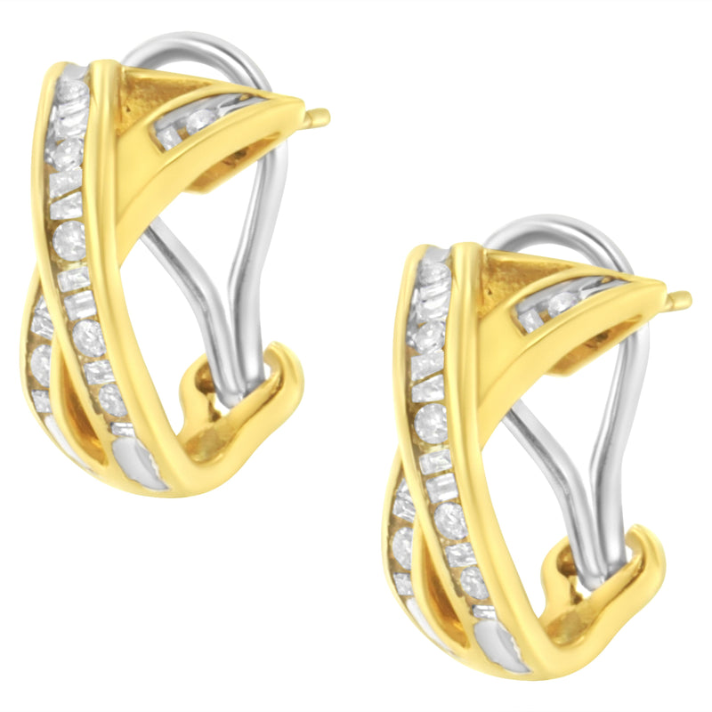 Bids.com 14K Yellow and White Gold 1/2 TDW "X" Shape Cross Over Diamond Hoop Earrings (I-J, I2-I3) Earrings White Smoke Yellow.Gold / 0.5