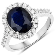 Bids.com 3.70 Carat Genuine Blue Sapphire and White Diamond 14K White Gold Ring Rings White Smoke size 7.00,size 6.00,size 8.00