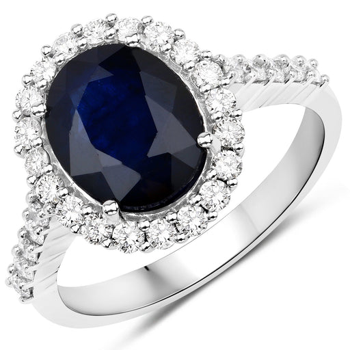 Bids.com 3.70 Carat Genuine Blue Sapphire and White Diamond 14K White Gold Ring Rings White Smoke size 7.00,size 6.00,size 8.00