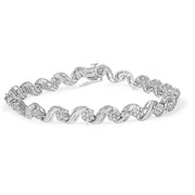 Bids.com 10K White Gold 2.00 Cttw Round-Cut and Baguette-Cut Diamond Floral Design Swirl Link 7" Bracelet (I-J Color, I1-I2 Clarity) Bracelets White Smoke White.Gold / 2.11