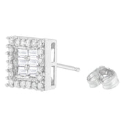Bids.com 14K White Gold 1 cttw Round and Baguette Diamond Stud Earrings (H-I, SI1-SI2) Earrings White Smoke White.Gold / 0.99
