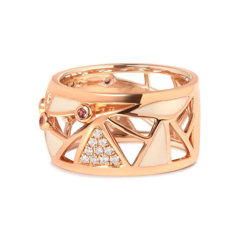 Bids.com 14K Rose Gold 1/3 Cttw Diamond and Pink Tourmaline Cigar Band Ring with White Enamel (G-H Color, SI1-SI2 Clarity) Rings Navajo White 7 / Rose.Gold