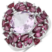 Bids.com 8.19 Carat Genuine Pink Amethyst and Rhodolite .925 Sterling Silver Ring Rings White Smoke size 7.00,size 5.00,size 6.00,size 8.00,size 9.00
