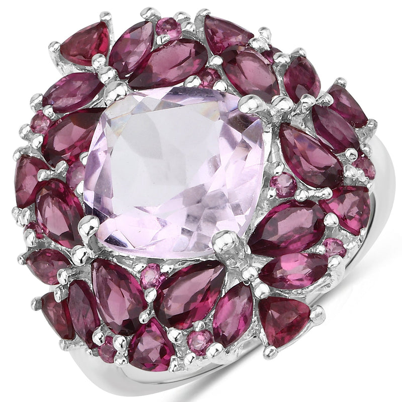Bids.com 8.19 Carat Genuine Pink Amethyst and Rhodolite .925 Sterling Silver Ring Rings White Smoke size 7.00,size 5.00,size 6.00,size 8.00,size 9.00