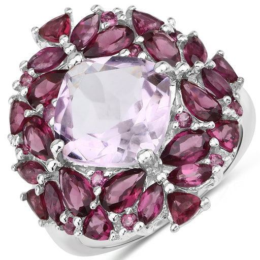 Bids.com 8.19 Carat Genuine Pink Amethyst and Rhodolite .925 Sterling Silver Ring Rings White Smoke size 7.00,size 5.00,size 6.00,size 8.00,size 9.00