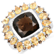 Bids.com 9.16 Carat Genuine Smoky Quartz & Citrine .925 Sterling Silver Ring Rings White Smoke size 6.00,size 7.00,size 8.00,size 9.00,size 5.00