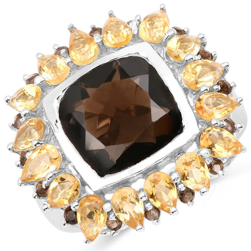 Bids.com 9.16 Carat Genuine Smoky Quartz & Citrine .925 Sterling Silver Ring Rings White Smoke size 6.00,size 7.00,size 8.00,size 9.00,size 5.00