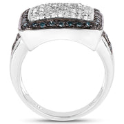 Bids.com 0.64 Carat Genuine White Diamond and Blue Diamond .925 Sterling Silver Ring Rings White Smoke size 6.00,size 7.00,size 8.00,size 9.00