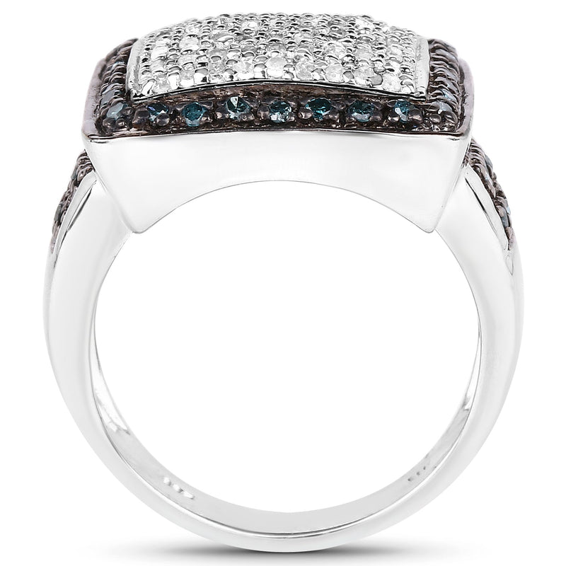 Bids.com 0.64 Carat Genuine White Diamond and Blue Diamond .925 Sterling Silver Ring Rings White Smoke size 6.00,size 7.00,size 8.00,size 9.00