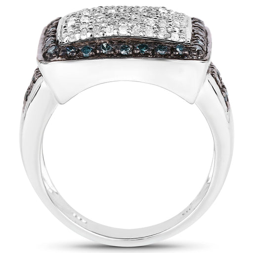 Bids.com 0.64 Carat Genuine White Diamond and Blue Diamond .925 Sterling Silver Ring Rings White Smoke size 6.00,size 7.00,size 8.00,size 9.00